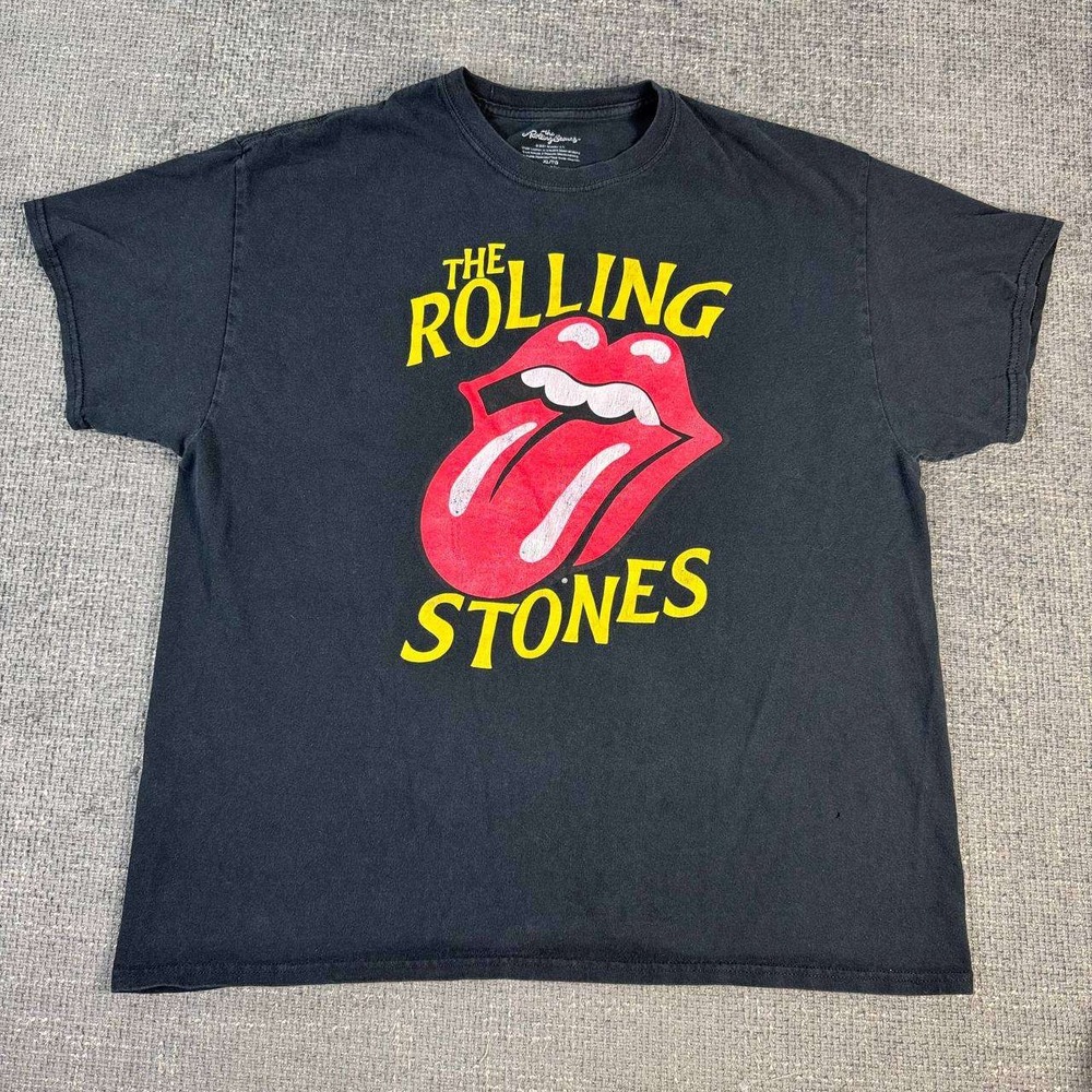 Rolling Stones Graphic Tee Mens XL Black Tongue Logo Rock Band Shirt